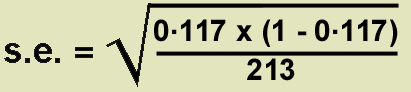 s.e. = square root of 0.117x(1-1.117)/213